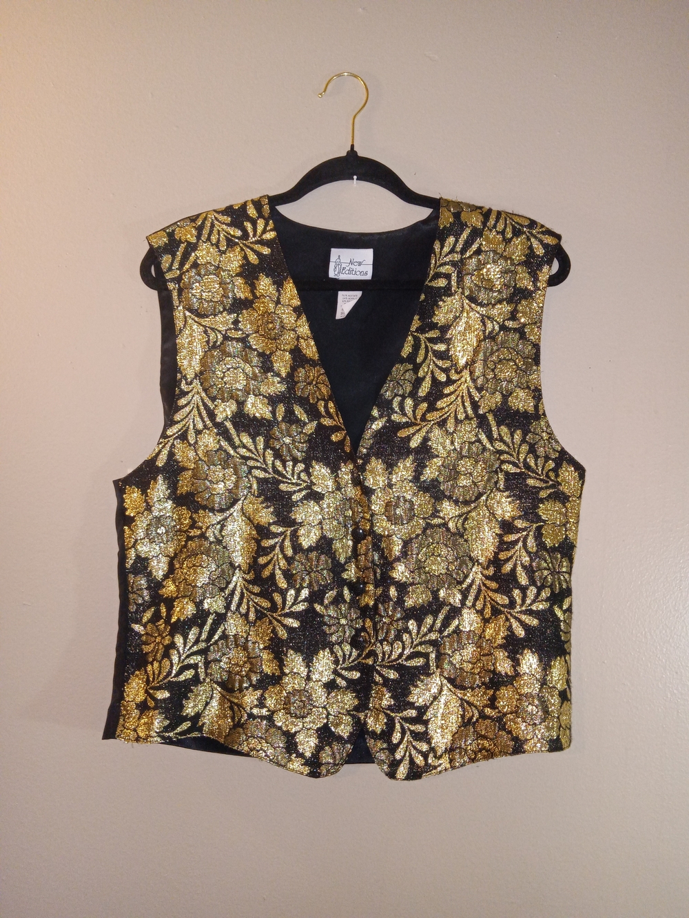 Black & Gold Floral Brocade Vest by New Editions
